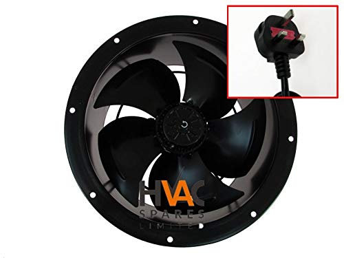 HVAC Spares Ltd Quality Industrial Duct Fan, Cased Axial Fan, Kitchen Extract, Extractor, 6 Pole (300mm / 12 Inch with Plug and Lead)