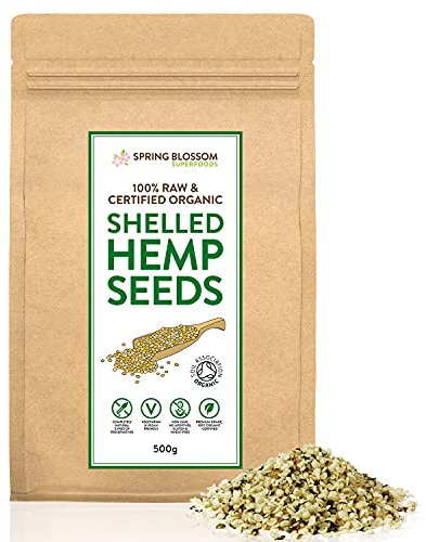 500G Raw Organic Shelled/Hulled Hemp Seeds Hearts Healthy Vegan Snack Rich in Plant-Based Protein, Omega 3&6, Amino Acids & Minerals, Gluten-Free Superfood, in Eco-Friendly Resealable Pouch, Premium Q
