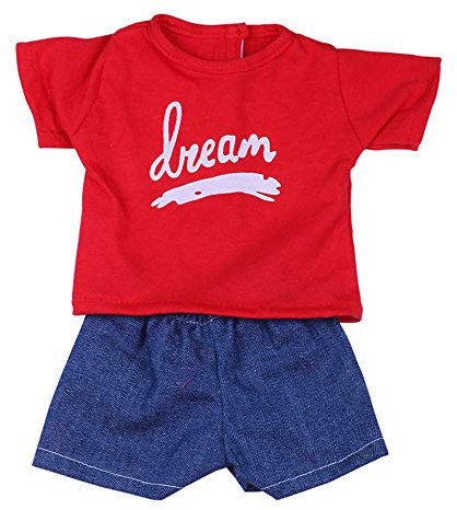 Uteruik Puppenkleidung für 46 cm große American Girl Puppe, lässige Outfits – rote T-Shirts und kurze Jeans, Kostümzubehör, 2 Stück/Set