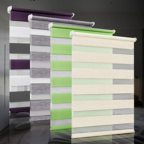 bobodeco Doppelrollo klemmfix ohne Bohren Duo Rollos für Fenster mit Klemmträger, Fensterrollo lichtdurchlässig & verdunkelnd Wandmontage Sichtschutz- Natur B50 x H130cm (Stoffbreite 46cm)