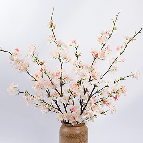LESING Lot de 4 branches de cerisier artificielles avec fleurs en fausse soie pour décoration de mariage, maison, bureau, fête Rose clair-1