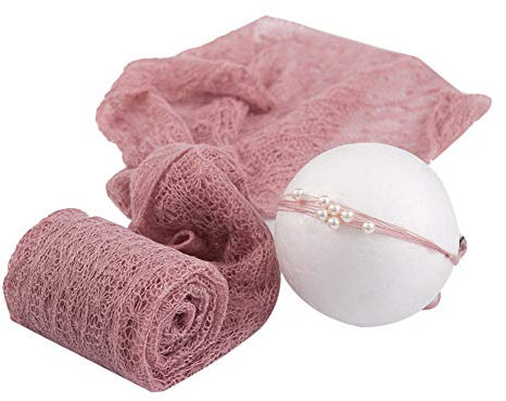 iSpchen Neugeborene Fotografie Requisiten, 2 Stück Baby Infant Foto Requisiten, Wickeldecke Wickeltuch mit Stirnband für Baby Gilrs Jungen Geschenk Helles Lila