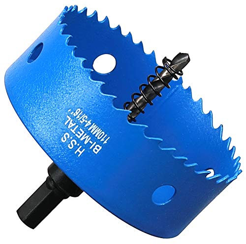 Sierras de Corona 110 mm, M42 HSS Bi-Metal Coronas Perforadoras con Adaptador y Broca Piloto Profundidad de Corte 27 mm, Abridor de Agujero para Metal Aluminio Madera PVC Plástico/Azul