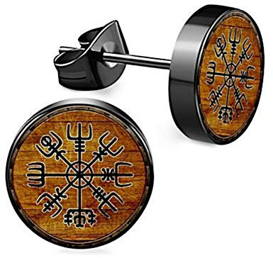 CHICNET Edelstahl Ohrstecker schwarz 8mm 10mm Viking Celtic Nordic Wikinger Norse keltisch Ohr Schmuck Chirurgenstahl Unisex weiß Tribal Männer Damen Herren Vegvisir braun