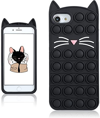 Coralogo Black Cat Case for iPhone SE 2022/2020/6/6S/7/8 Cartoon Funny Kawaii Cute Silicone Fun Cover Stylish Fidget Unique Design for Girls Boys Cases(for iPhone SE 2022/2020/6/6S/7/8 4.7)