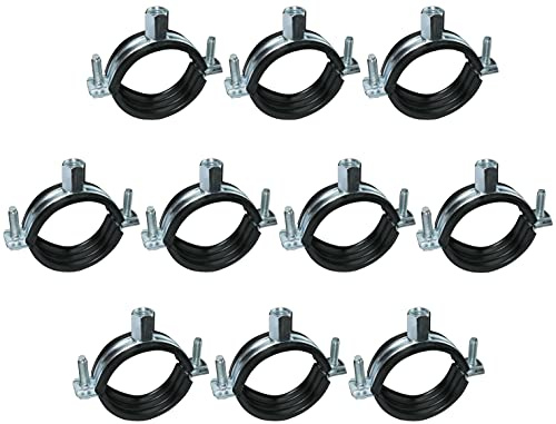 AERZETIX - C49881 - Lot de 10 Collier isophonique -support fixation avec joint - pour tuyau Ø 1 3/4'' 52-56mm - DIN EN 10111 - en acier zingué - à visser М8