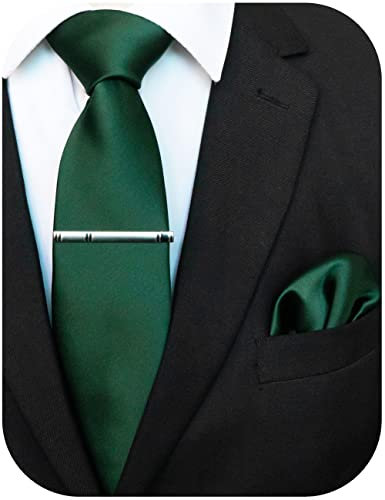 JEMYGINS Klassisch Formal Elegant Herren Seidenkrawatte Set-Krawatte & Einstecktuch Sets Dunkelgrün 2