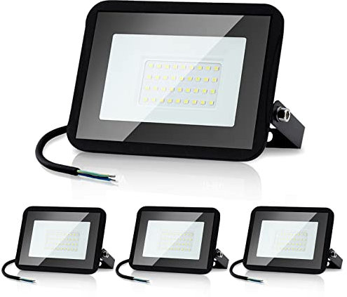 Randaco 4 Projecteur à LED 30W, Lumière D'inondation 2550LM Applique Murale Blanc Chaud 3000K étanche IP66, Lumière de Sécurité Extérieure, Lumière de Travail pour Entrepôt (sans prise)