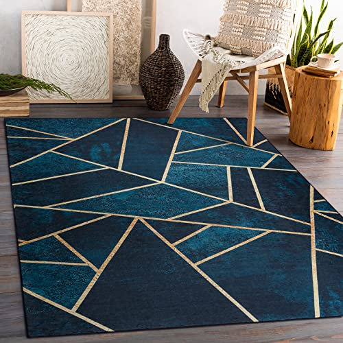rugsx Andre Waschteppich für Kinderzimmer, Wohnzimmer, Schlafzimmer, Mosaik, geometrisch, Anti-Rutsch - Türkis/Gold 160x220 cm