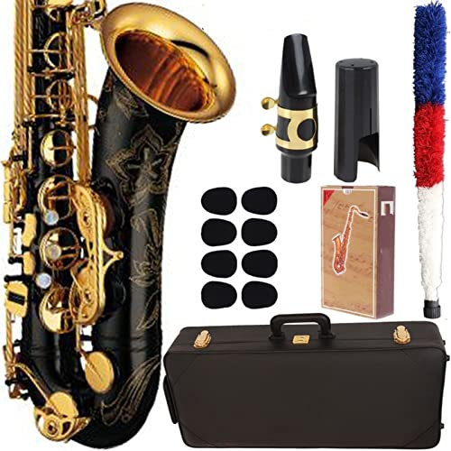 Tenor Saxophon Goldlack Mit Case SAX Tenor-Mundstück-Ligature-Neck-Nacken-Musikinstrument Saxophon Anfänger Kit (Color : Black)