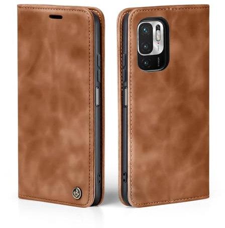 LBH Handyhülle für Xiaomi Redmi Note 10 5G in Hellbraun mit Karten- und Geldfach Smartphone Hülle mit Standfunktion Flip Case Schutzhülle Magnetverschluss Vintage