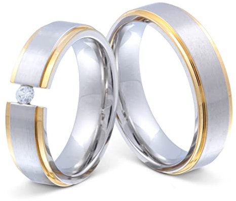 Juwelier Schönberg - Damen Geschenke für Paare Wunschgravur Trauringe Edelstahl Zirkonia 58-64 E-BI-HD