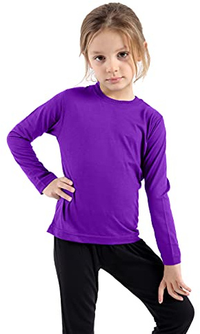 GW CLASSY OUTFIT Maglietta a maniche lunghe per bambini e ragazze, tinta unita, maglietta basic per la scuola per bambini, maglietta a girocollo uniforme maglione taglia UK, Viola, 7-8 Years