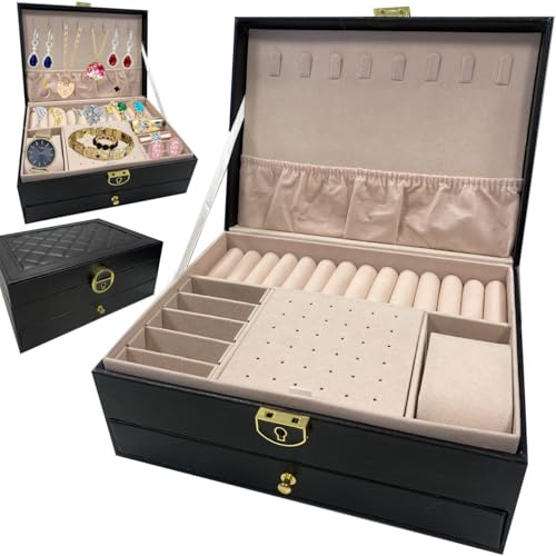Retoo Schmuckkästchen für Damen und Mädchen – PU-Leder Schmuckbox mit Spiegel, mehreren Ebenen und Schubladen – Schmuckaufbewahrung für Ohrringe, Ringe, Halsketten, Armbänder – als Geschenk, Reiseetui