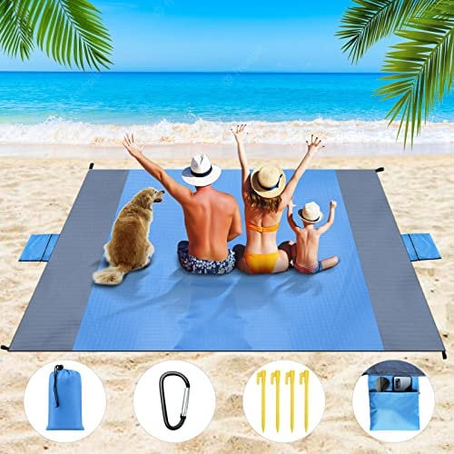 Dijia Stranddecke Sandfrei - 210 * 200 cm Strandmatte Picknickdecke Campingdecke mit 2 Reissverschlusstaschen-Tragbar Kompakt für Strand, Camping, Wandern, mit Aufbewahrungstasche