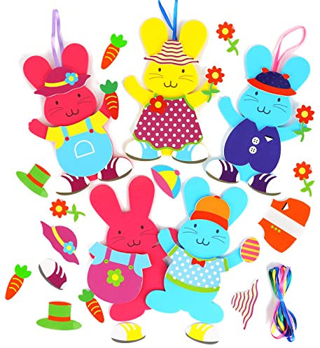 FYOJAIC 12 Osterhasen Bastelset, Ostern Basteln Kinder, Oster Moosgummi Bastelsets, Ostern Anhänger Deko Mix & Match, Osterbasteln mit Kindern