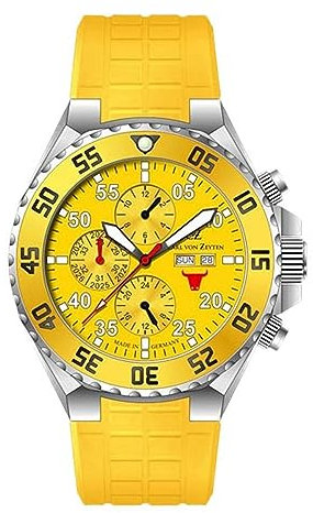 Carl von Zeyten Herren Automatikuhr Belchen in der Farbe Gelb mit PU-Armband, Gehäusedurchmesser: 47 mm, CVZ0067YLS