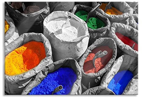 Pixxprint Glasbild, Wandbild aus Echtglas, Bunte Farben für Holi Festival, 60x40 cm, inkl. Aufhängung und Abstandshalter