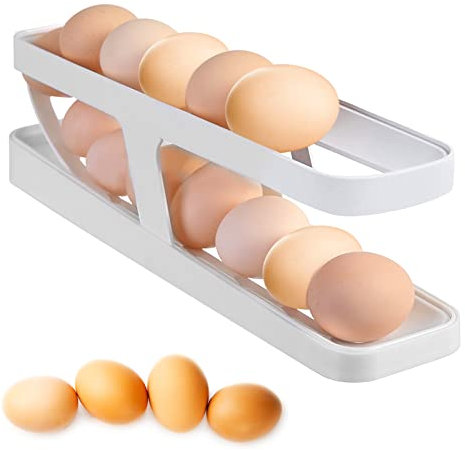 Ksvaye Eierspender Kühlschrank Automatisch Rollender Eierhalter 2 Schichten Eier Organizer Kühlschrank Eierbehälter Egg Dispenser Egg Holder Eieraufbewahrung 2-Stöckiges Eierregal für 12–14 Eier