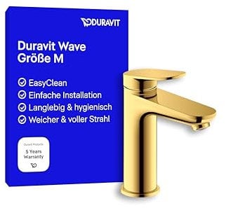 Duravit Wave Waschtischarmatur, Größe M (Auslauf Höhe 111 mm), Wasserhahn Bad, Armatur Waschbecken, Gold Poliert