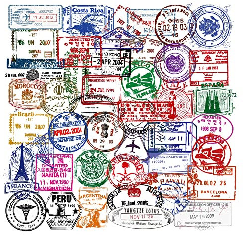 50 Pcs Retro Stamp Postmark Theme Stickers , Vintage Travel Stickers PVC Waterproof transparent Vinyl Stickers for Luggage, Travel case, Suitcase, Water Bottle, Laptop, Helmet, Motorbikes, Skateboard
