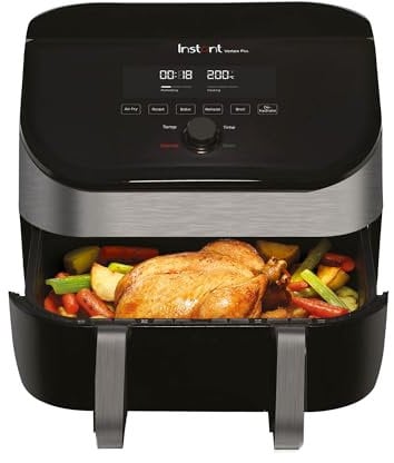 Instant VersaZone Air Fryer comes with XXL Single and Double Air Frying ClearCook Drawers complete with 8 Smart Programmes - Air Fry, Bake, Roast, Grill, Dehydrate, Reheat - Stainless Steel, 8.5L