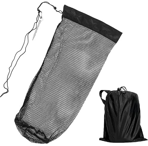 1 x faltbare Fischsammeltasche – tragbares Nylon-Fischernetz mit Kordelzug und Köderhalter, schwarz