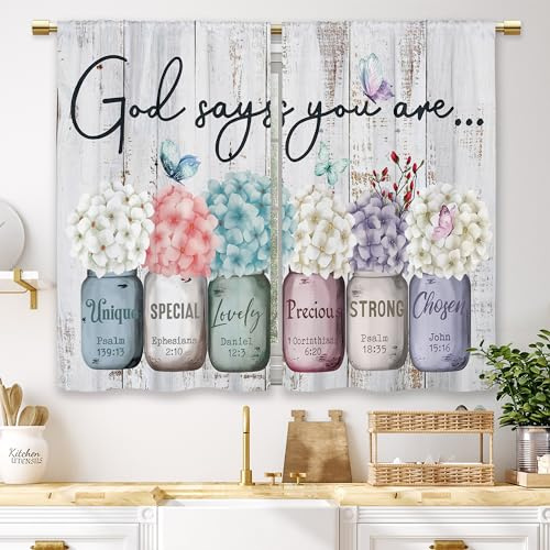Laifzere Farmhouse Floral Inspirierende Bibel Küche Vorhänge Flower God Says You Are Small Short Cafe Fenstervorhänge Einmachglas Christian Badezimmer Vorhänge Behandlung Tier Vorhänge (70 x 99 cm)