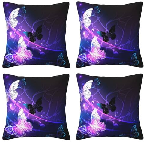 AAPIKA Weißer Schmetterling bedruckter Kissenbezug 4er-Set – quadratischer Kissenbezug, moderner Kissenbezug, 50 x 50 cm