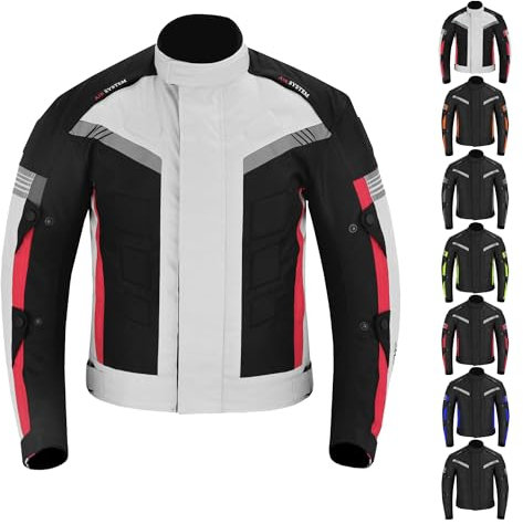 Chaqueta de motocicleta impermeables CE Armor Cordura Motocicleta Chaquetas a prueba de viento Equipo de protección de cuerpo completo Blindado Otoño Verano Invierno para hombres (4XL, Sliver)