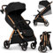 LIONELO INGRID Passeggino leggero per bambini da 6mesi a 4 anni/22kg Grandi ruote 360° in Schiuma EVA Assorbimento Pieghevole con una mano Schienale e poggiapiedi regolabili (INGRID, Nero)