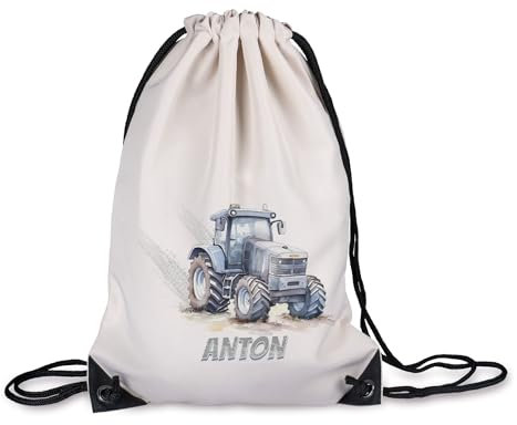 timalo® Kinder Turnbeutel personalisiert mit Namen | Sportbeutel bedruckt | Kindergarten und Schule Stoffbeutel Geschenke Mädchen Jungen | Traktor