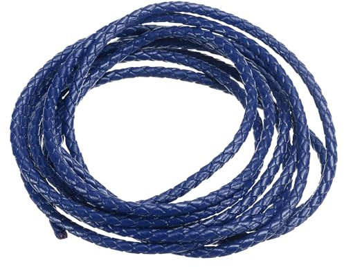 PATIKIL 2m Cordon en Cuir Tressé Rond, 3mm Corde Ronde Tressée en Cuir Véritable Pliée pour Artisanat Fabrication de Bijoux Colliers Bracelets Bricolage, Bleu Clair