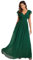 Ever-Pretty Robe de Soirée Dos Nu pour Femme Manches Volantées Mousseline Col V Plissé Robe de Demoiselle d'honneur Longue Élégante Vert Foncé 38