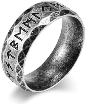BlackAmazement Edelstahl Ring Runen Wikinger Geschliffen Facetiertet Schriftzeichen Nordic Germanen 8mm Biker Herren (63 (20,1))