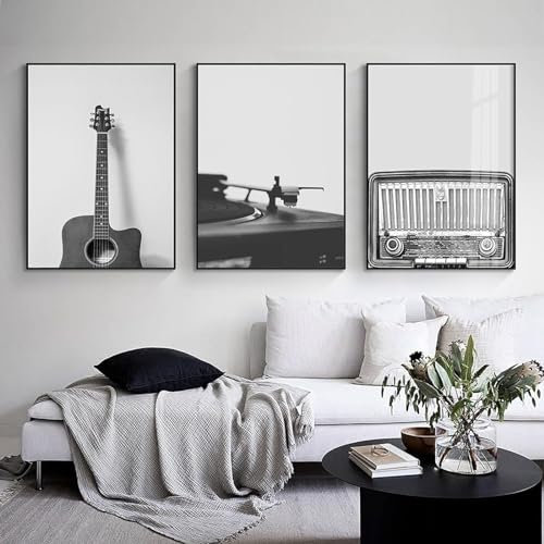 YLHKME Musik Vinyl Schallplatte Schwarz-Weiß Abstrakte Bilder Leinwand Malerei, Moderne Wandbilder Wohnzimmer Schlafzimmer Deko Poster Kunstdrucke,Ohne Rahmen (Rahmenlos,3X30X40CM)