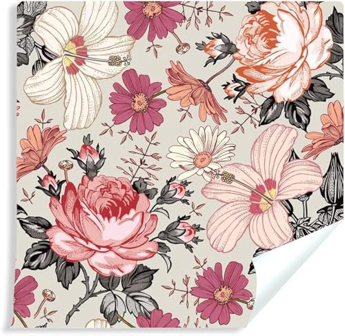 Papier peint floral vintage rose rouge autocollant 40 × 300 cm papier peint floral pour meubles,cuisine,armoire,salon,chambre à coucher,bibliothèque,buanderie,salle de bain (40 × 300 cm)
