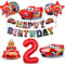 Car Geburtstagsdeko 2 Jahre, Auto Deko 2. Geburtstag Junge, Rennauto Luftballons Geburtstag, Car Party Dekoration, Zahl 2 Folienballon, Rot Ballons, Happy Birthday Banner für Kindergeburtstage