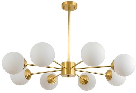 Kronleuchter Mit 8 Leuchten, Goldfarben, Mit Weißen Glaskugeln, Klassische Vintage-Sputnik-Deckenleuchte Für Küche, Wohnzimmer, Esszimmer, Schlafzimmer, Bauernhaus,Gold 8lights