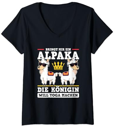 Damen Alpaka Yoga Tierwitze Yogatraining Freundin Yogalehrerin T-Shirt mit V-Ausschnitt