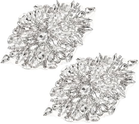 QUARKZMAN Kristall Strass Applikation handgefertigte Näh-Applikation in Tropfenform zum Aufbügeln für Brautkleid Schuhdekoration Silber