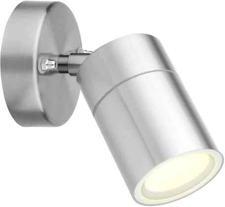 Kerry Lampade da parete per esterni, regolabile, in acciaio inox color argento, IP44, impermeabile, faretto da incasso a parete, illuminazione esterna per porta d'ingresso, portico, garage (lampadina