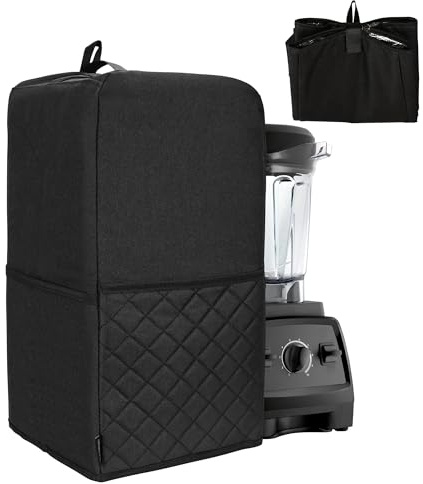 CROTIRAD Blender Cover for 64 oz Low-Profile Blender with Accessory Pockets | Foldable Quilted Dust Cover with Aluminum Padded Lining, 4 Accessory Pockets, Top Handle and Hanging Hook for Kitchen, Black