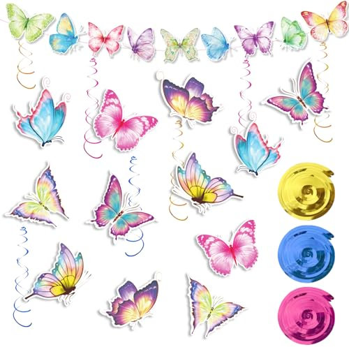 Demarsen 12Pcs Appendere Farfalle Decorazioni con 2Pcs Gancio,Farfalla Compleanno Pendenti a Spirale,Farfalle Vortice Sospeso Addobbi per Feste di Compleanno Baby Shower Matrimoni Tema