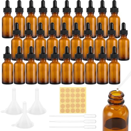 GBACHOOSE 30 Stück Pipettenflasche 30ml, Glas Tropfflasche Braunglas, Apothekerglas set für Ätherische Öl Aromatherapie, Parfümöle