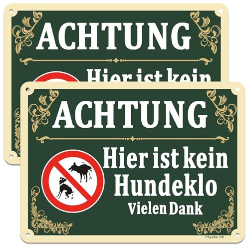 Schild Achtung Hier Ist Kein Hundeklo Viele Dank 2 Stück,25cm x 18cm Schutz gegen Hund Schild Aluminium Reflektierendes Schilder für Ihren Parkplatz, Carport, Wohnanlage,für Außen-und Innenbereich