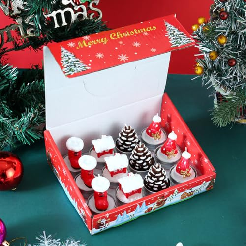 Weihnachten Geschenke Weihnachtskerzen Set Deko - 12 Stück Weihnachtskerze, Teelichter Weihnachten, Geschenke für frauen Kinder (Stiefel+Haus+Tannenzapfen+Hut)