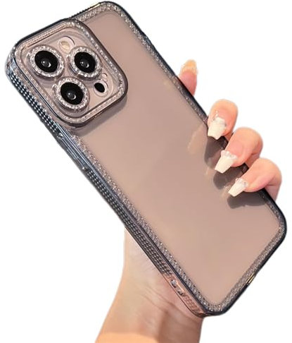 Tybiky Compatible with iPhone 12 Mobile Phone Case Transparent Glitter Bling Rhinestone Diamond Camera Protection Case Shockproof Slim Clear Protective Case Soft TPU Crystal Cover for Women and Girls,