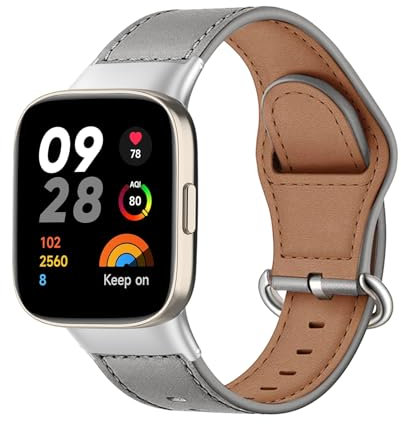 MiRowy Bracelet Montre en Cuir pour Xiaomi Redmi Watch 3, Hommes et Femmes de Cuir Bracelet, Bracelet de Remplacement Bracelet pour Xiaomi Redmi Watch 3, Gris