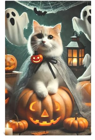 Lindo gato Halloween naranja toallas de cocina suaves y súper absorbentes toalla de cocina decoración toallas de mano (18 x 28 pulgadas, paquete de 6)